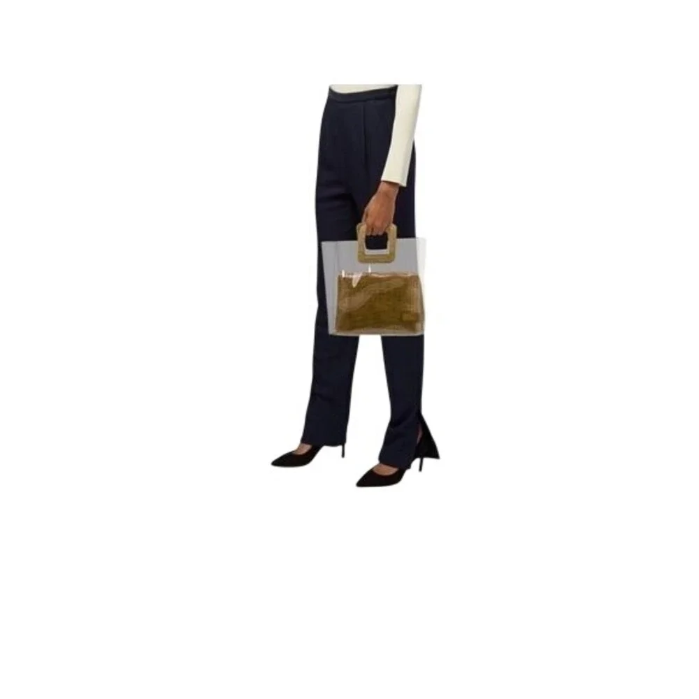 Staud PVC Shirley Tote‎ Bag Women Clear Olive Green Good Croc Embossed Leather
